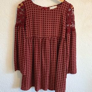 Burgundy long sleeve lace dress